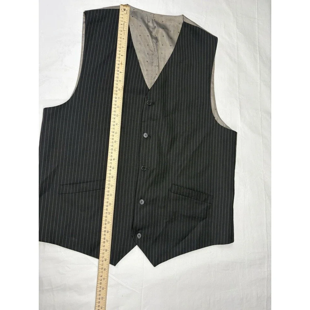 Linea Uomo 3 Pc Wool Suit 46L 40W Charcoal Gray Pinstripe Vest Dress Formal